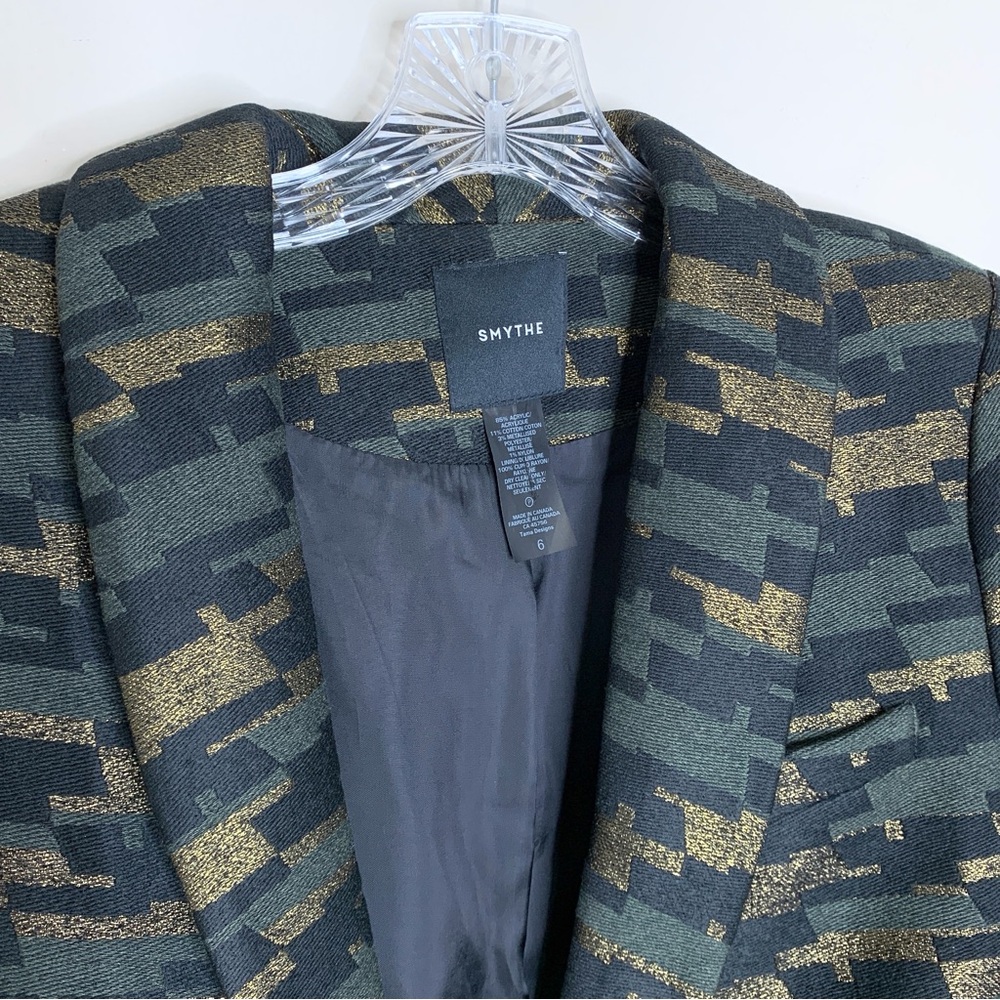 Smythe Anytime Blazer (Sz 6) Camo Jacquard Metallic Green Black Gold - Picture 6 of 16